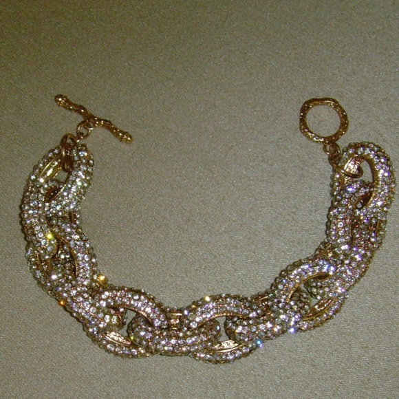 Brilliant Gold-Tone and Rhinestone Chain Link Bracelet - BLING! - Picture 5 of 11